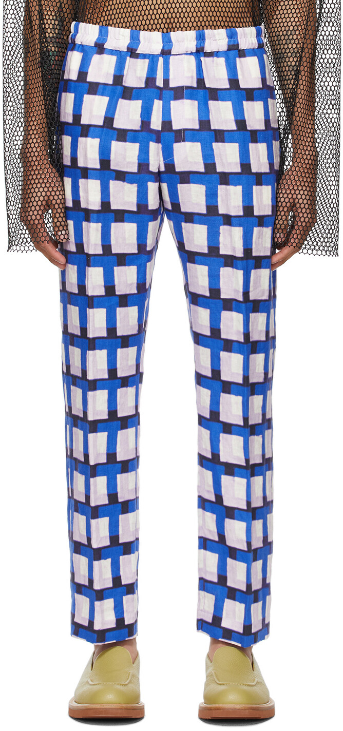 

Сине-фиолетовые брюки Len Lye Edition с графическим принтом Dries Van Noten