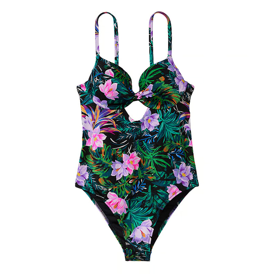 

Купальник Victoria's Secret Swim Twist-Front Removable Push-Up One-Piece Smooth, черный тропический