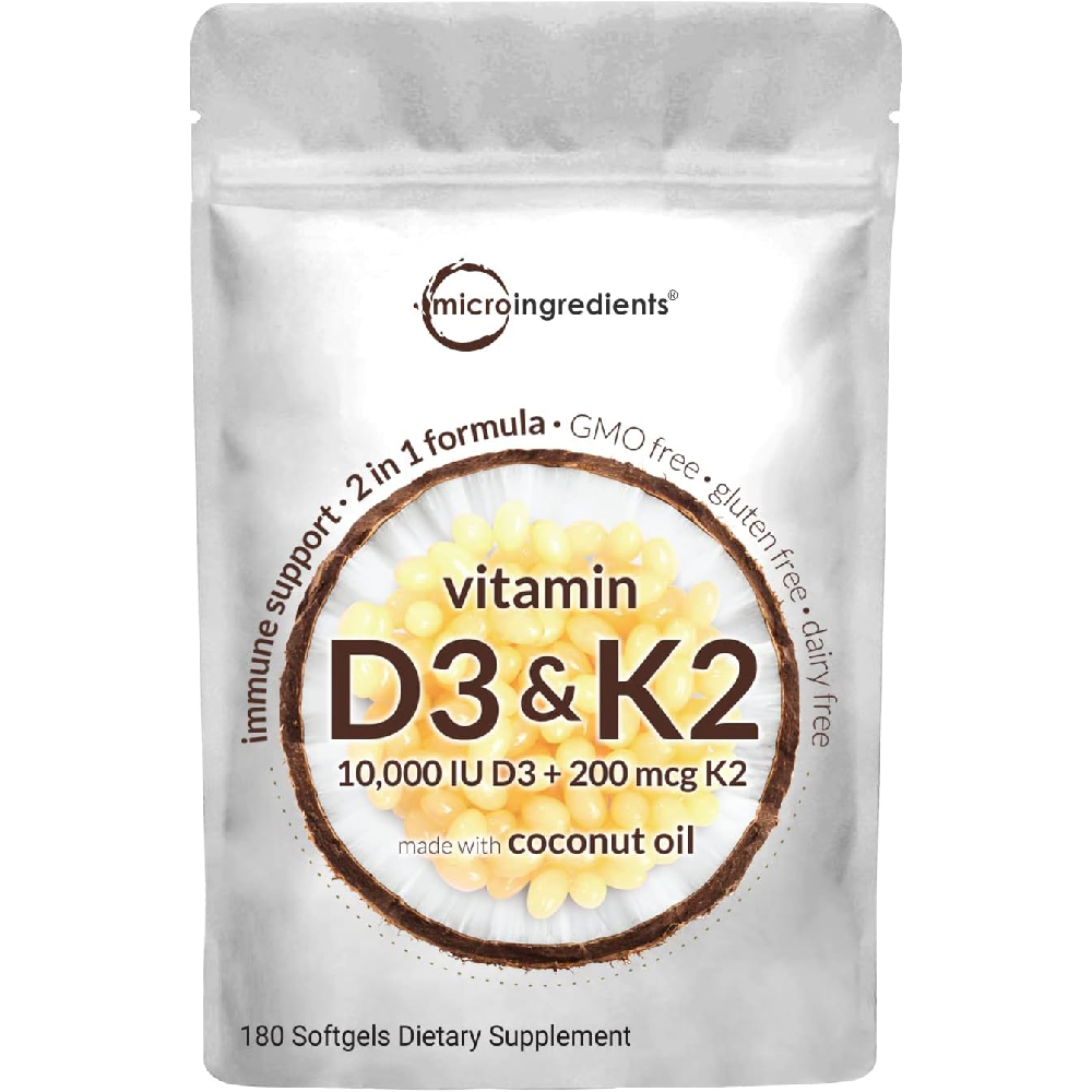 Витамин Micro Ingredients D3 10000 МЕ + K2 (MK-7) 200 мкг, 180 мягких капсул омега 3 1win из масла льна с витамином d3 в капсулах 60 шт