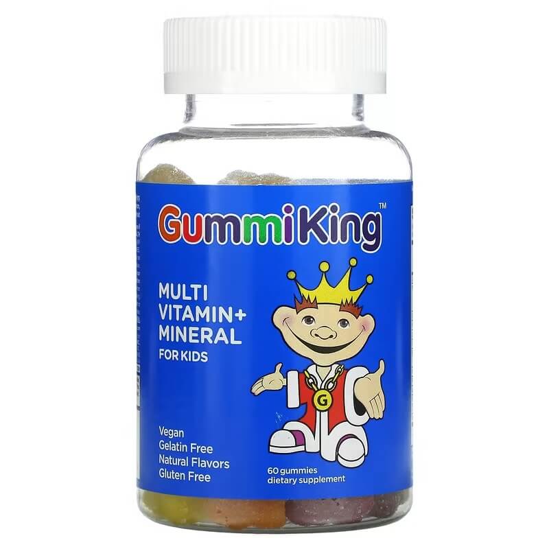 Мультивитамины для детей GummiKing, 60 жевательных таблеток gummiking мультивитамины и минералы для детей виноград лимон апельсин клубника и вишня 60 жевательных таблеток