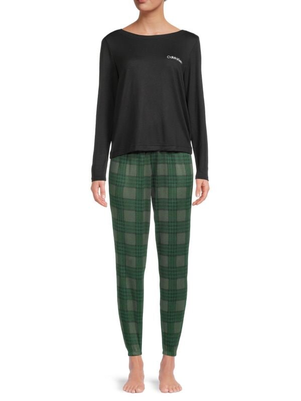 

Пижамный комплект из двух предметов с логотипом Calvin Klein Black