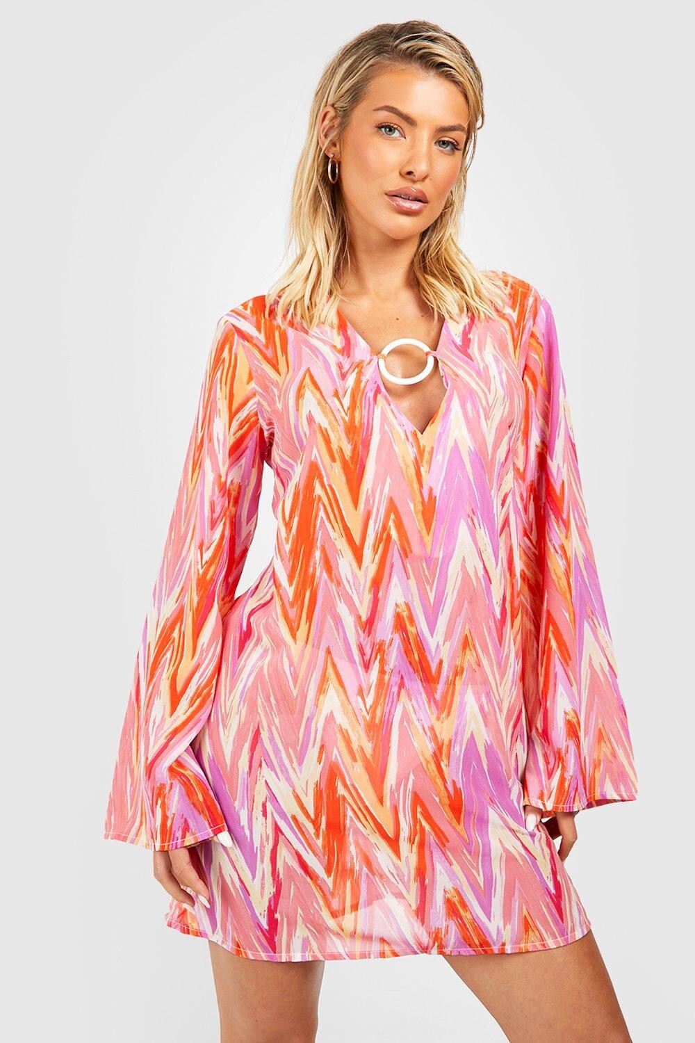 

Пляжный пляжный кафтан с уплотнительным кольцом Zig Zag boohoo, фиолетовый