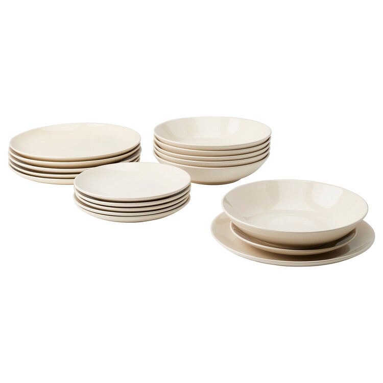 набор тарелок керамика 18 предметов Набор тарелок Ikea Fargklar, 18 предметов, глянцевый бежевый