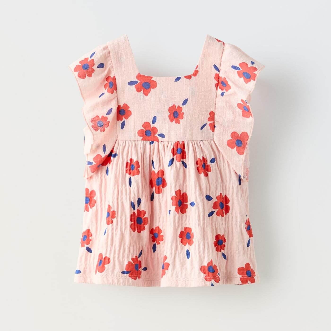 Блузка Zara Summer Camp Floral Print Textured Oversize, розово-бежевый