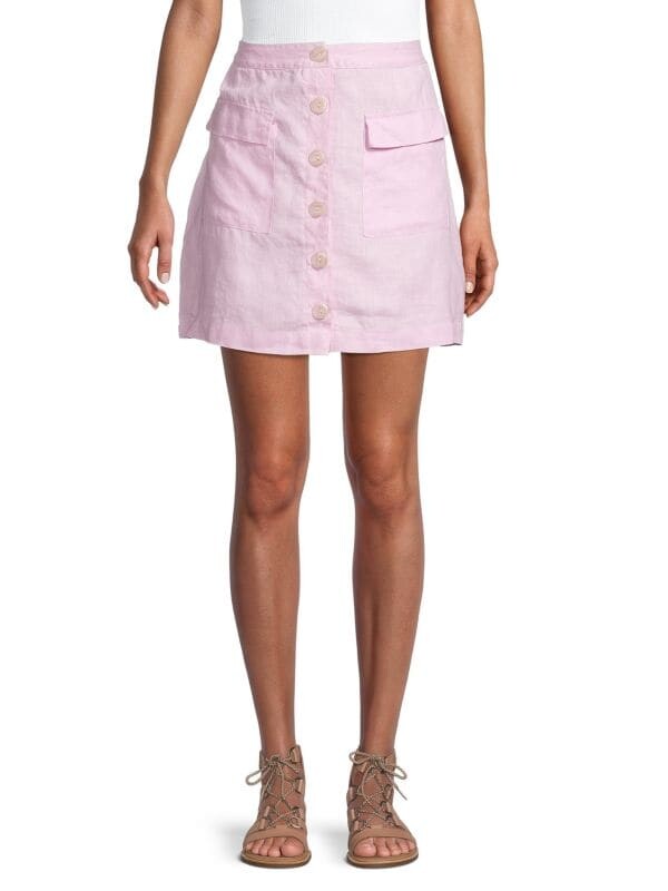 

Льняная юбка а-силуэта с карманами карго Saks Fifth Avenue Chambray