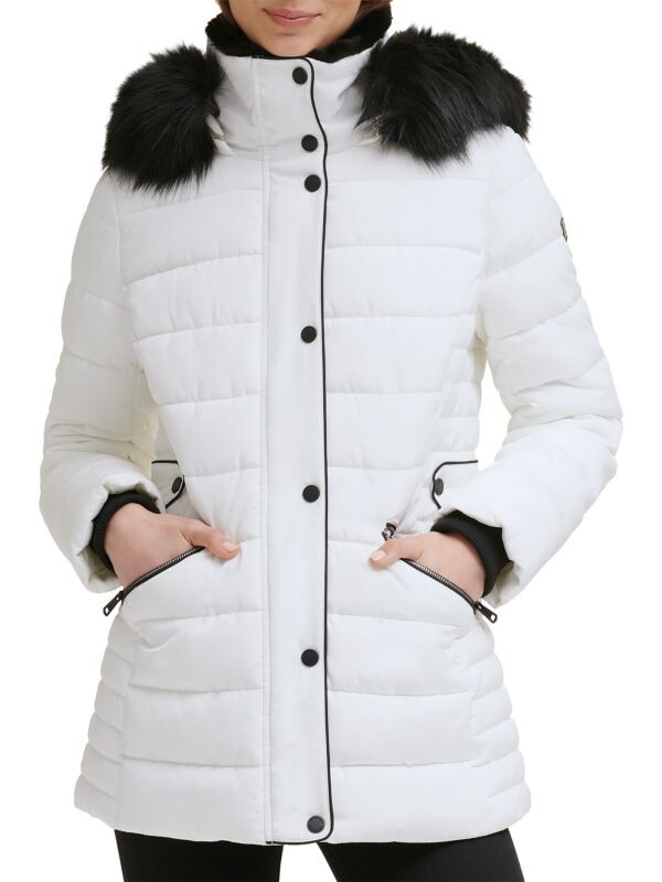 

Пуховик с капюшоном и отделкой из искусственного меха Kenneth Cole White