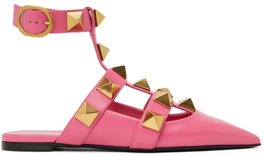 

Розовые балетки из телячьей кожи с заклепками в римском стиле Valentino Garavani