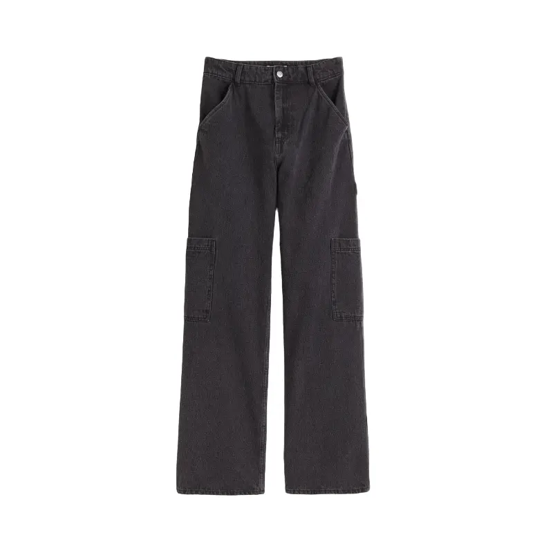 

Брюки H&M Wide-leg Cargo, темно-серый