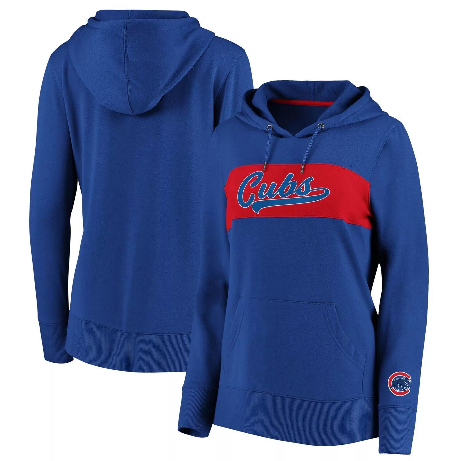 

Женский пуловер с капюшоном Fanatics Royal Chicago Cubs Tri-Blend с цветными блоками Fanatics