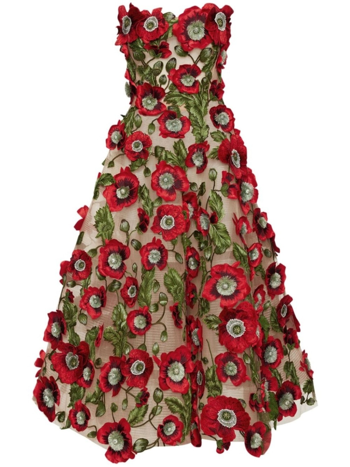 

Oscar de la Renta платье миди с вышивкой Poppy, красный