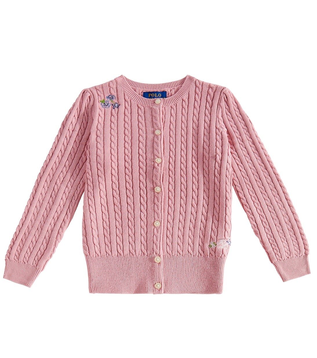 

Хлопковый кардиган косой вязки с вышивкой Polo Ralph Lauren, розовый