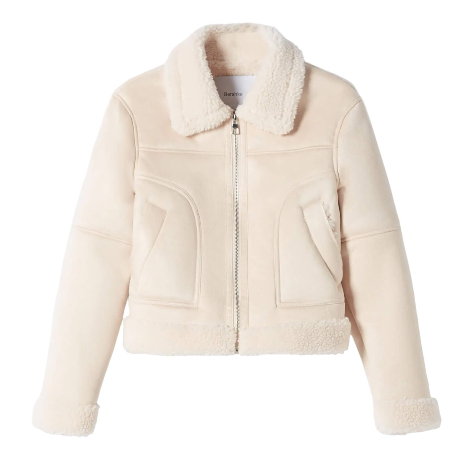

Куртка Bershka Double Faced Cropped Faux Suede Biker, белый
