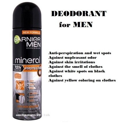 

Дезодорант для мужчин Mineral Protection 6 против желтых пятен, 72 часа, 150 мл Garnier