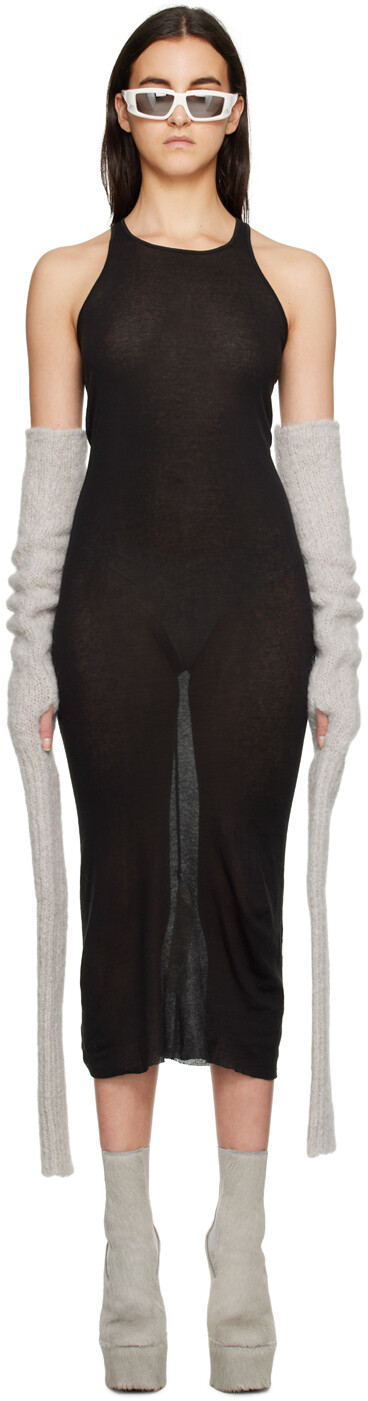 

Черное мини-платье макси в рубчик Rick Owens, Черный