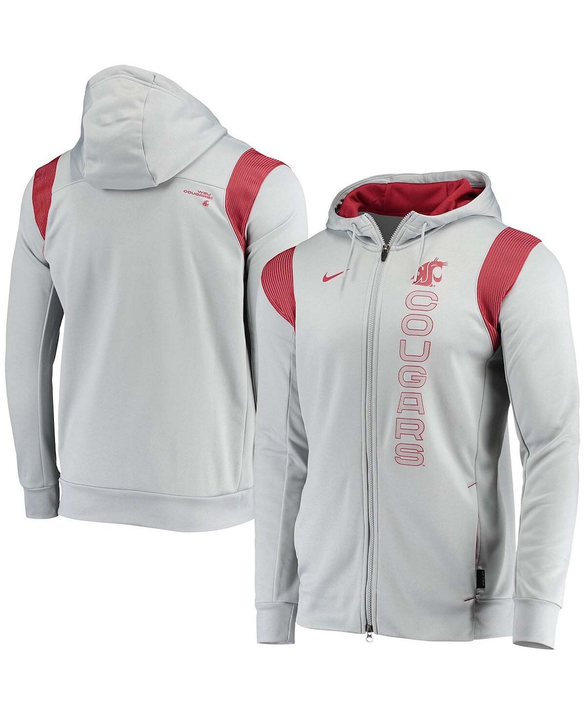 

Мужская серая толстовка с капюшоном на молнии washington state cougars 2021 sideline performance Nike, серый