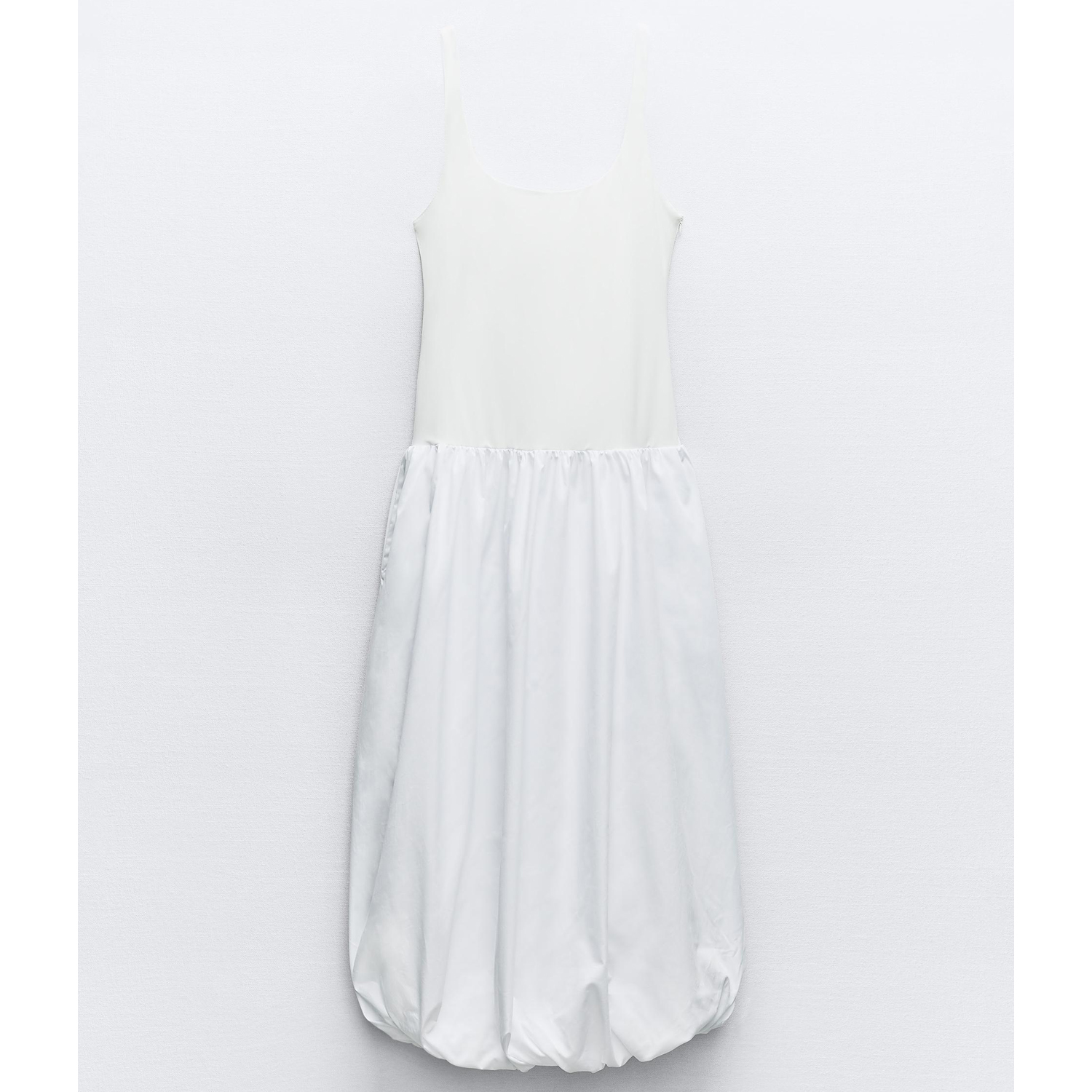 Платье Zara Contrast Balloon Midi, белый