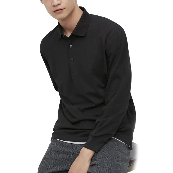 

Рубашка-поло Uniqlo Airism Long Sleeved, черный