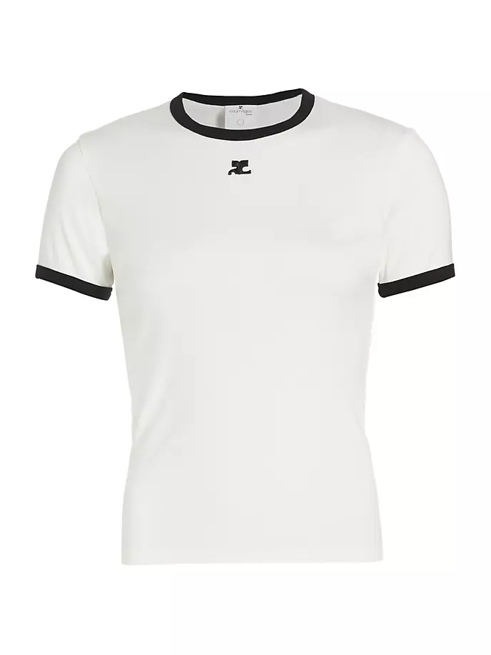 

Хлопковая футболка с контрастной отделкой Reedition Courreges, черный