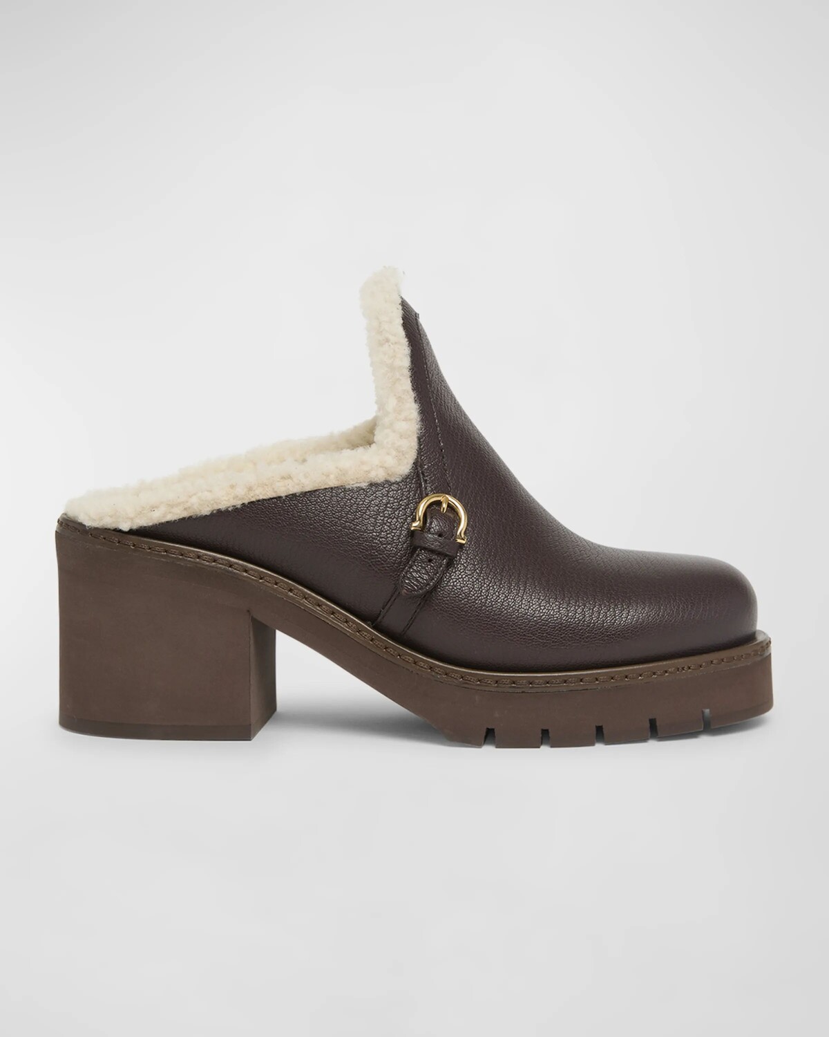 

Кожаные мюли Saura с пряжкой из овчины Ferragamo, цвет Cappuccino