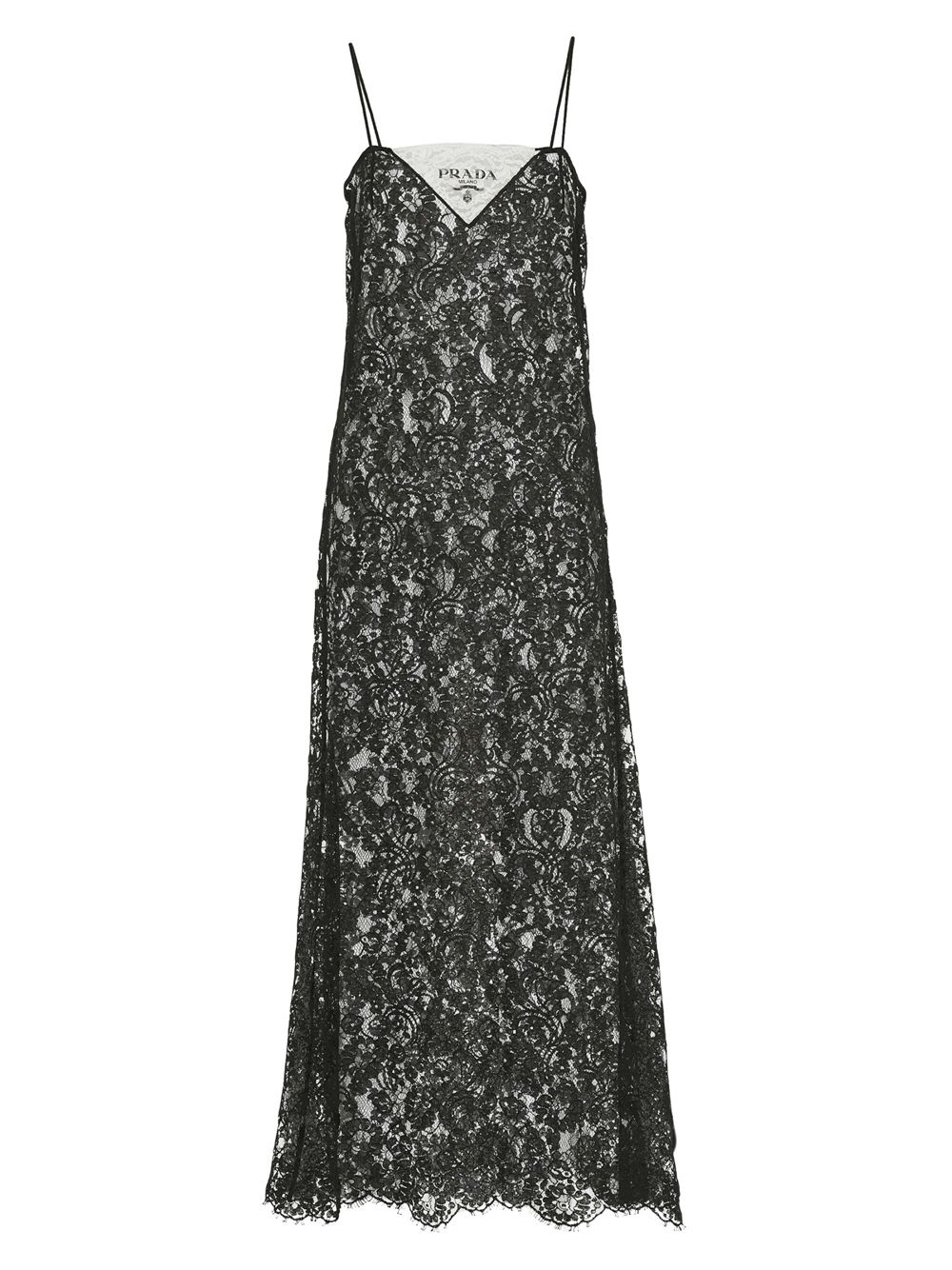 Кружевное платье-миди с вышивкой Prada, черный
