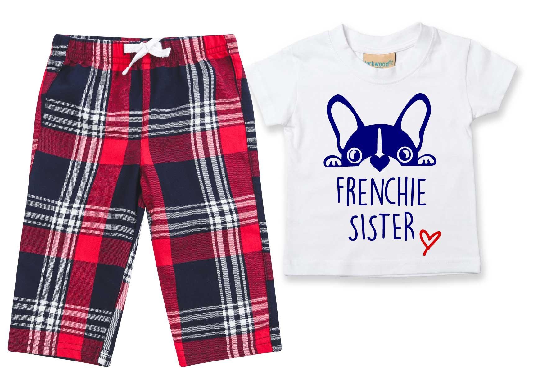 Пижамы Frenchie Sister, детские брюки в клетку, пижамный комплект с французским бульдогом 60 SECOND MAKEOVER, красный георгина тартан бордюрная