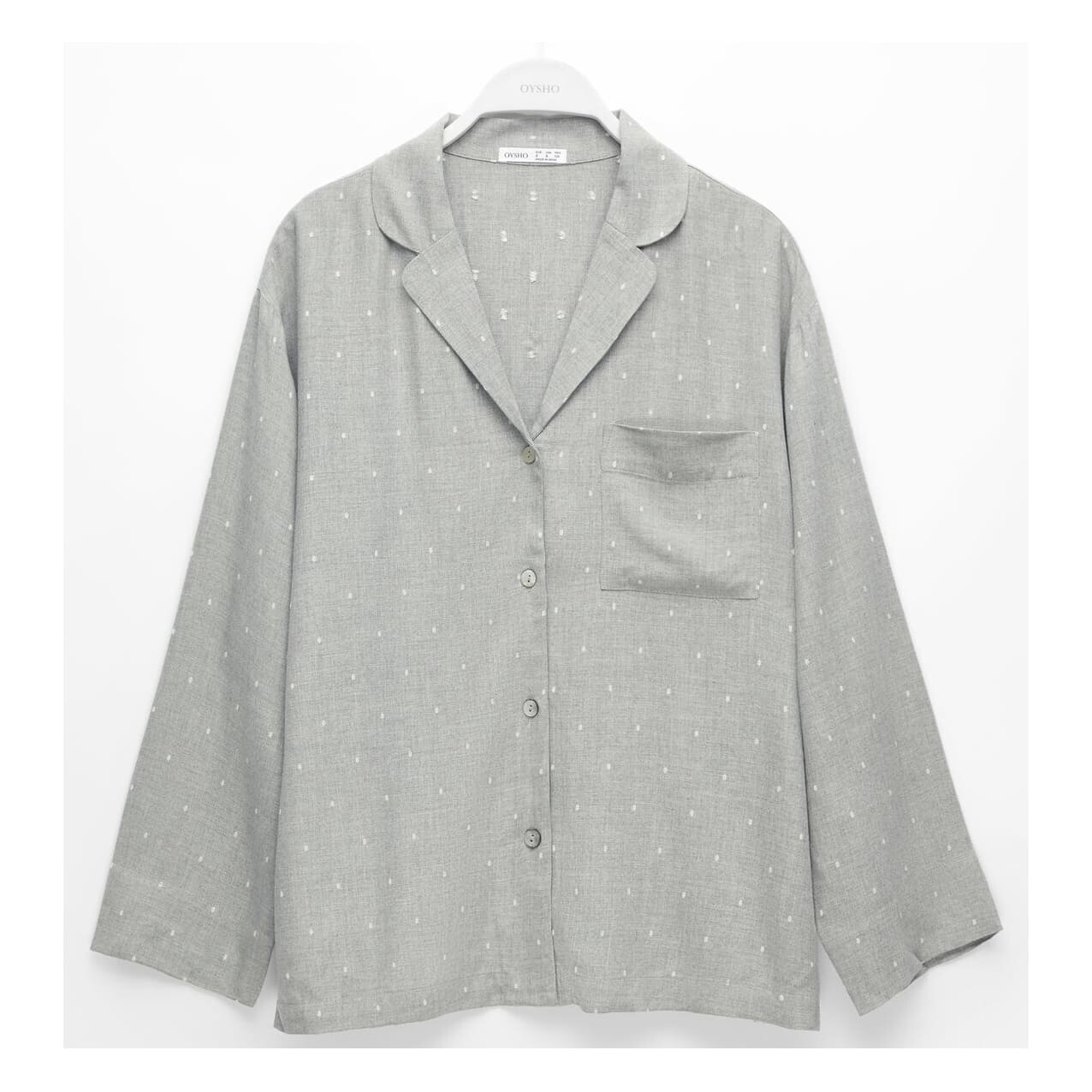 

Рубашка пижамная Oysho Jacquard Dot Pattern, серый меланж