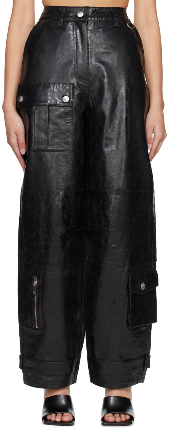 

Черные кожаные мятые брюки REMAIN Birger Christensen, Черный