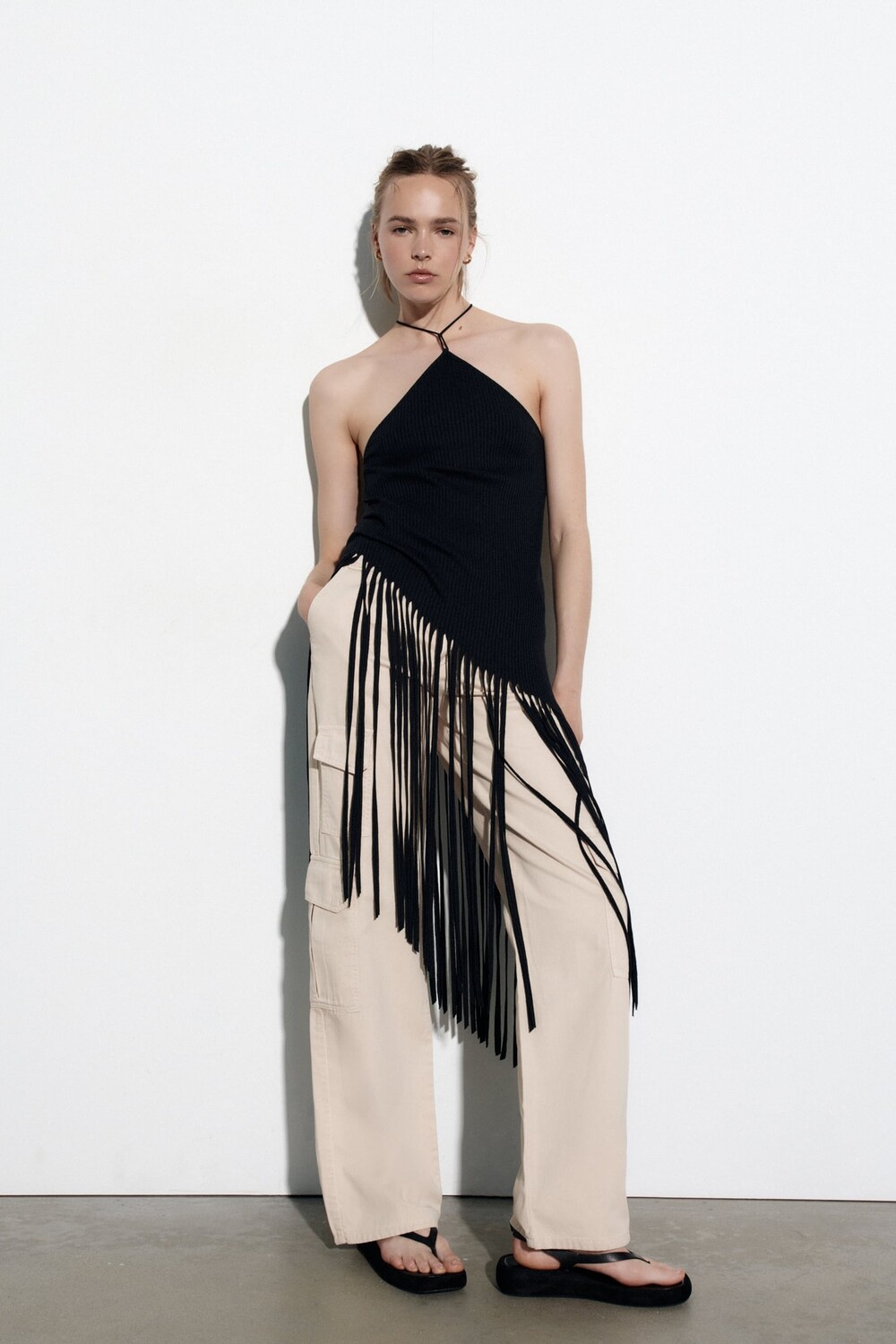 

Широкие брюки cargo trf ZARA, экру