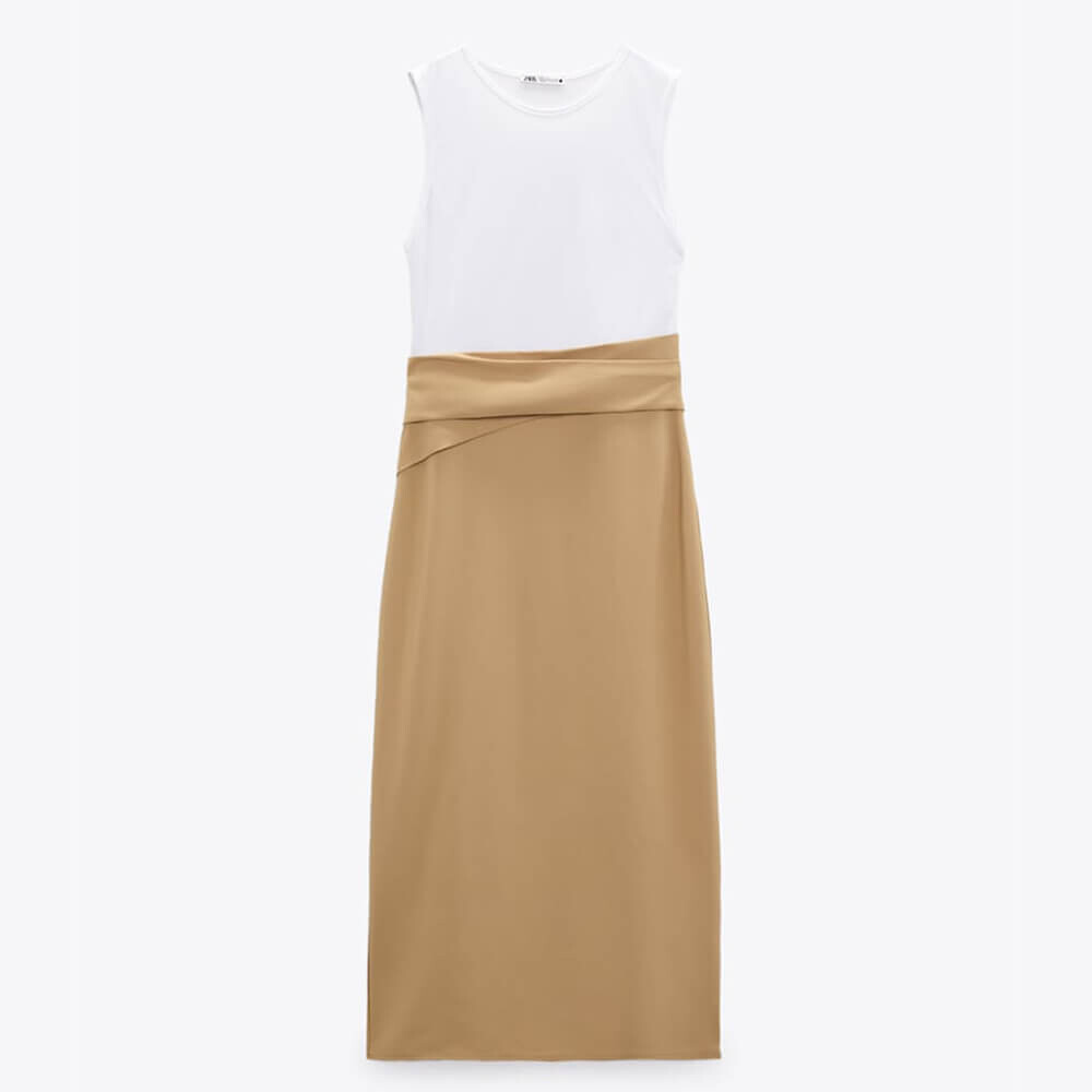 

Платье Zara Draped Matching, желтовато-коричневый/белый