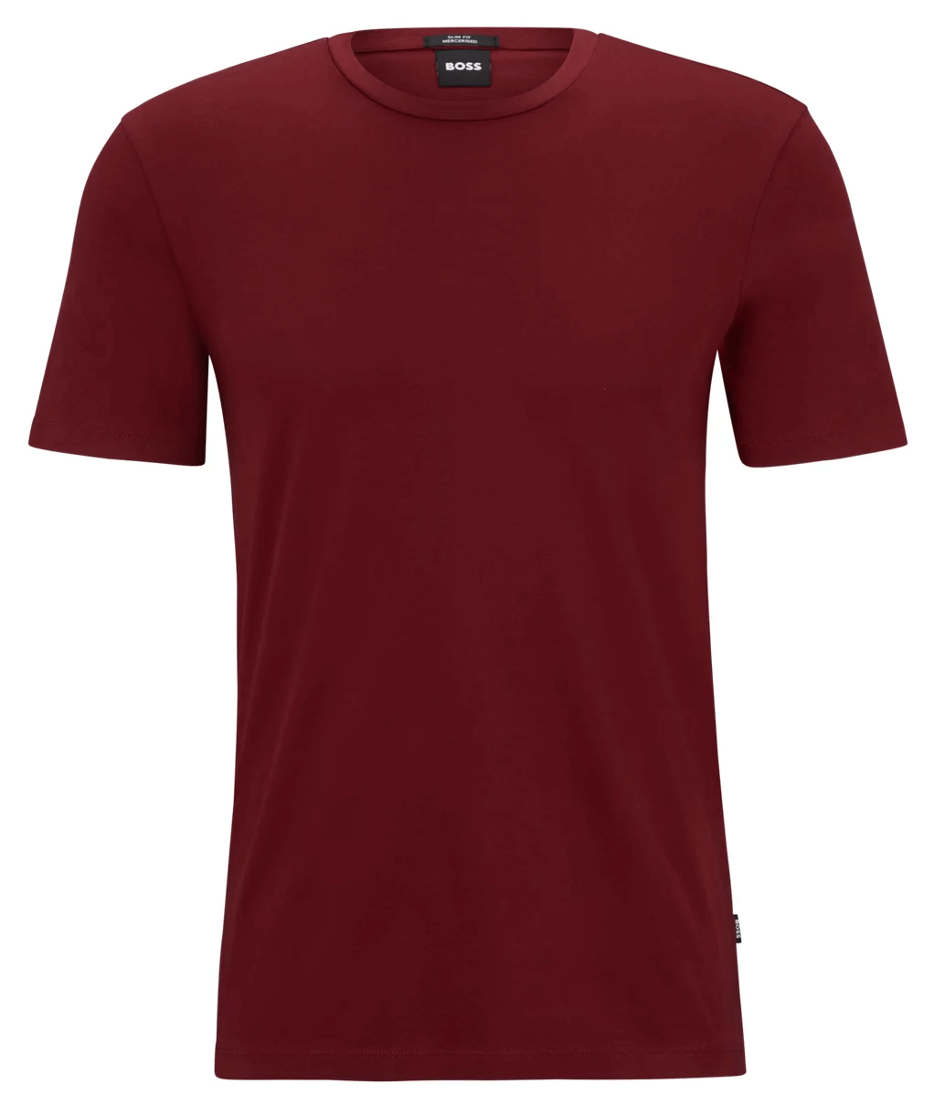 цена Футболка Boss Slim-fit Short-sleeved In Mercerized Cotton, темно-красный