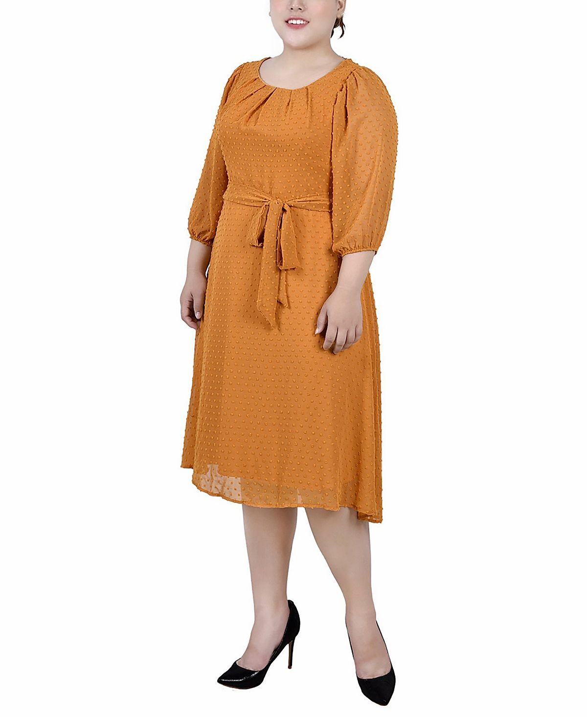 Платье больших размеров с рукавом 3/4 и клипсой в горошек NY Collection, мульти миниатюрная длинная юбка с поясом на талии ny collection мульти
