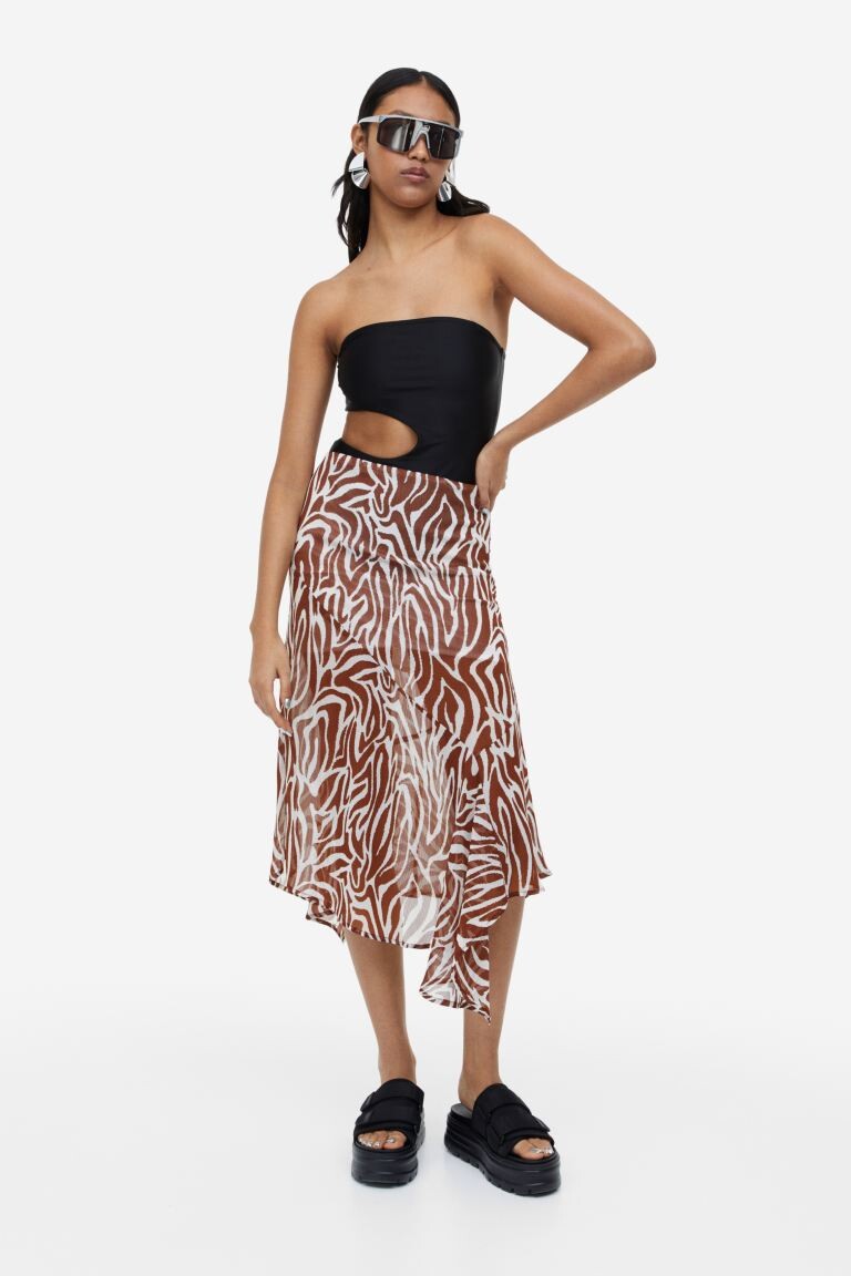

Асимметричная юбка из крепа H&M, темно-коричневый/зебра