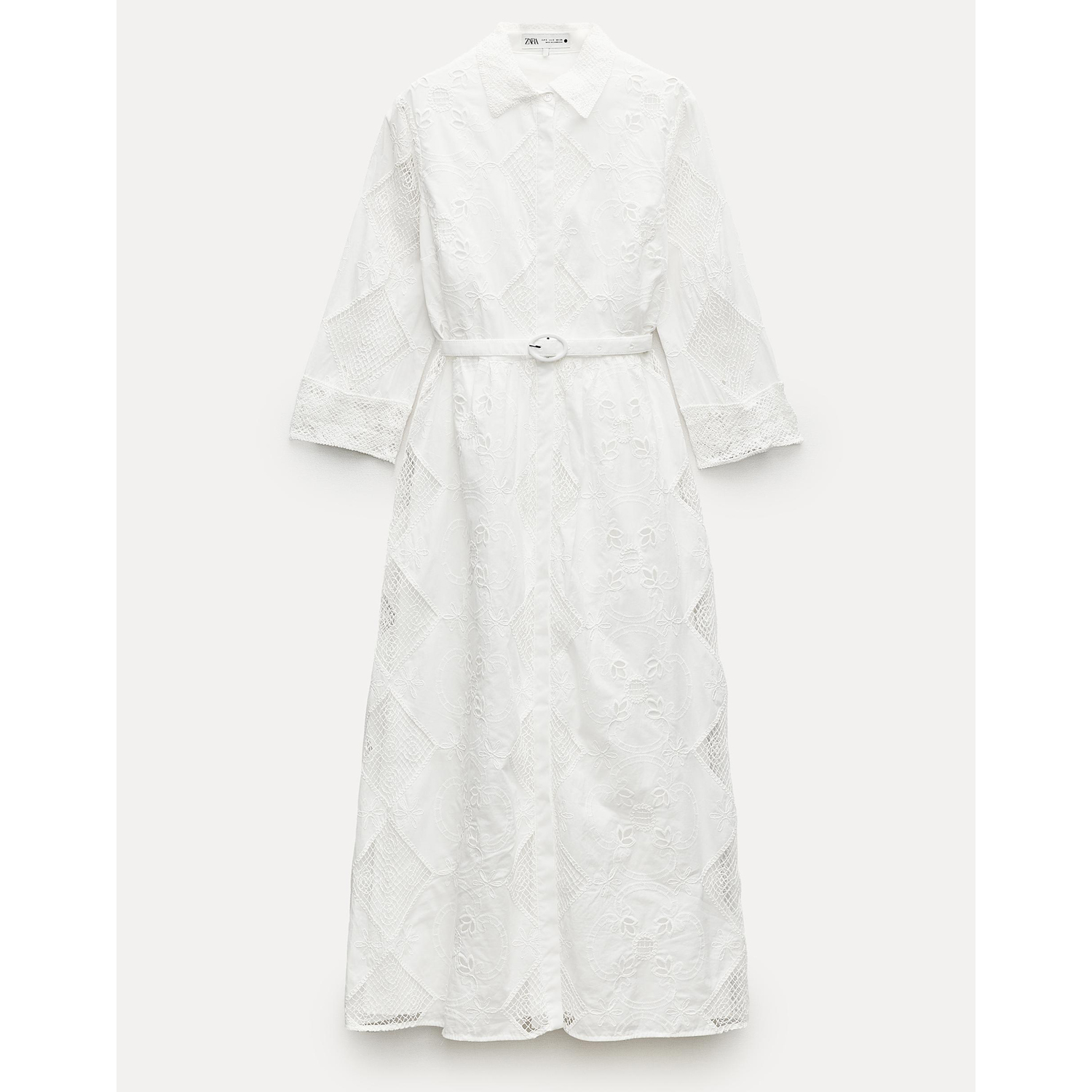 Платье-рубашка Zara ZW Collection Embroidered, экрю рубашка zara zw collection embroidered oversize белый
