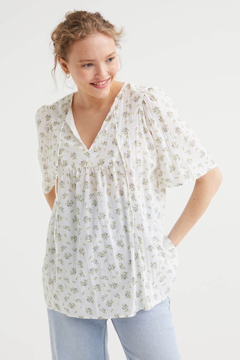 

МАМА Хлопковая блузка H&M, белый/маленькие цветы