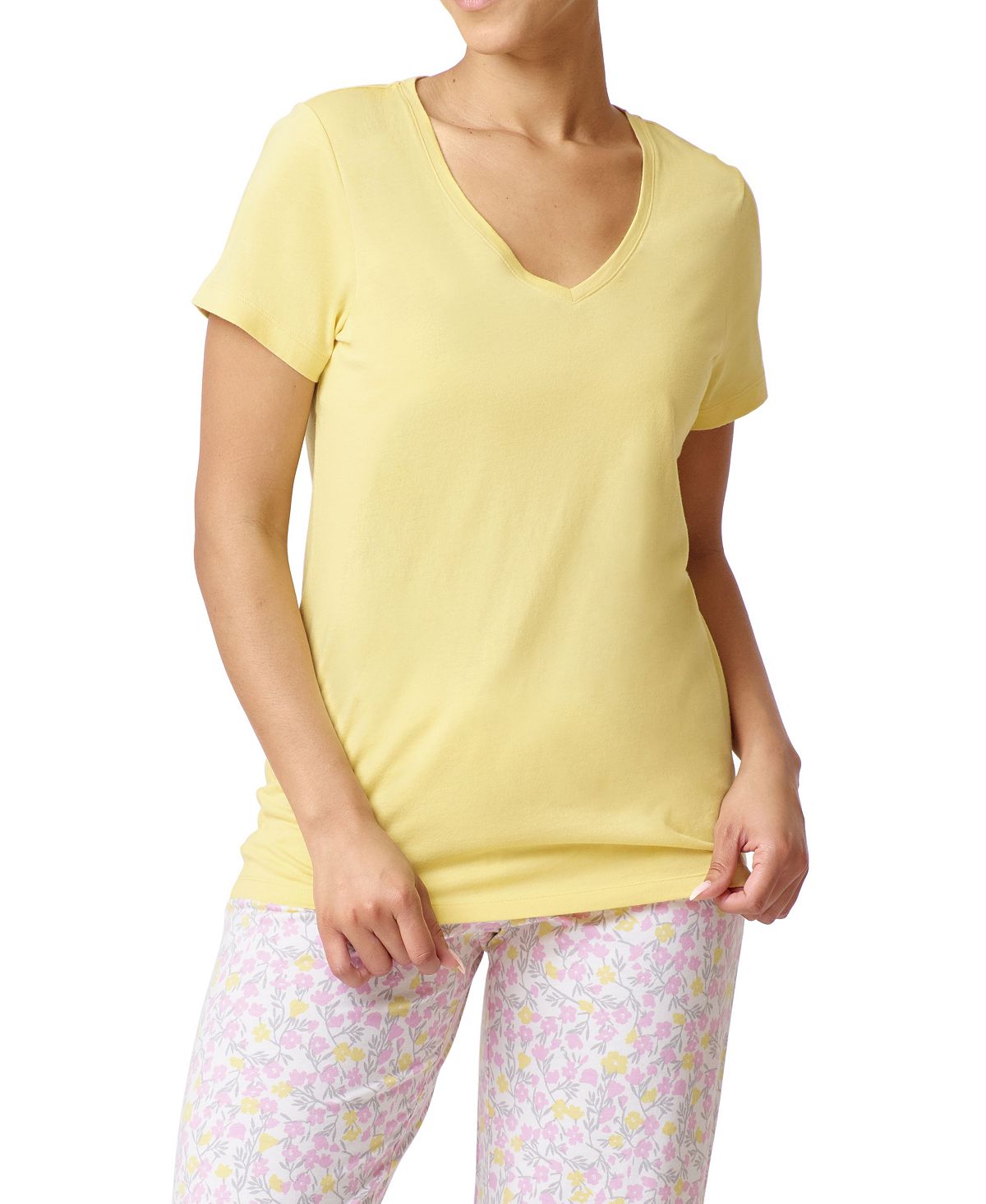 Женская однотонная пижамная футболка с коротким рукавом и v-образным вырезом Hue, мульти