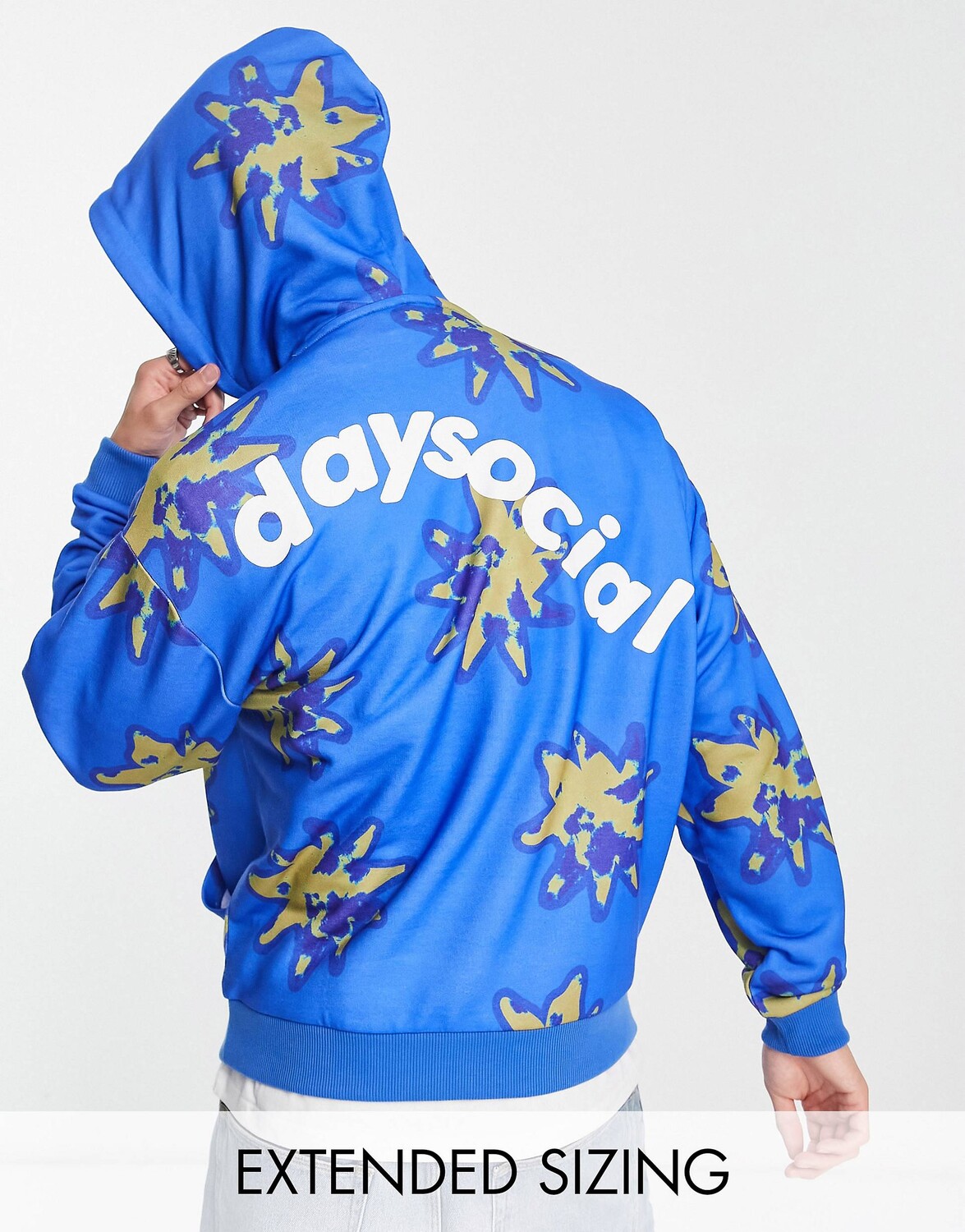

Худи оверсайз синего цвета со сплошным графическим принтом ASOS Daysocial, Синий