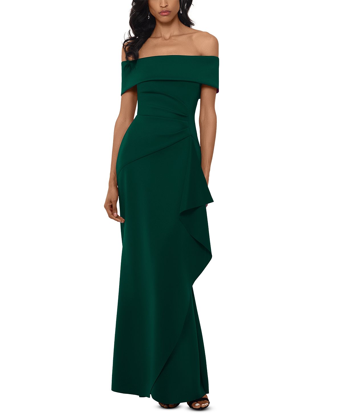 цена Платье с открытыми плечами и оборками XSCAPE, темно-зеленый