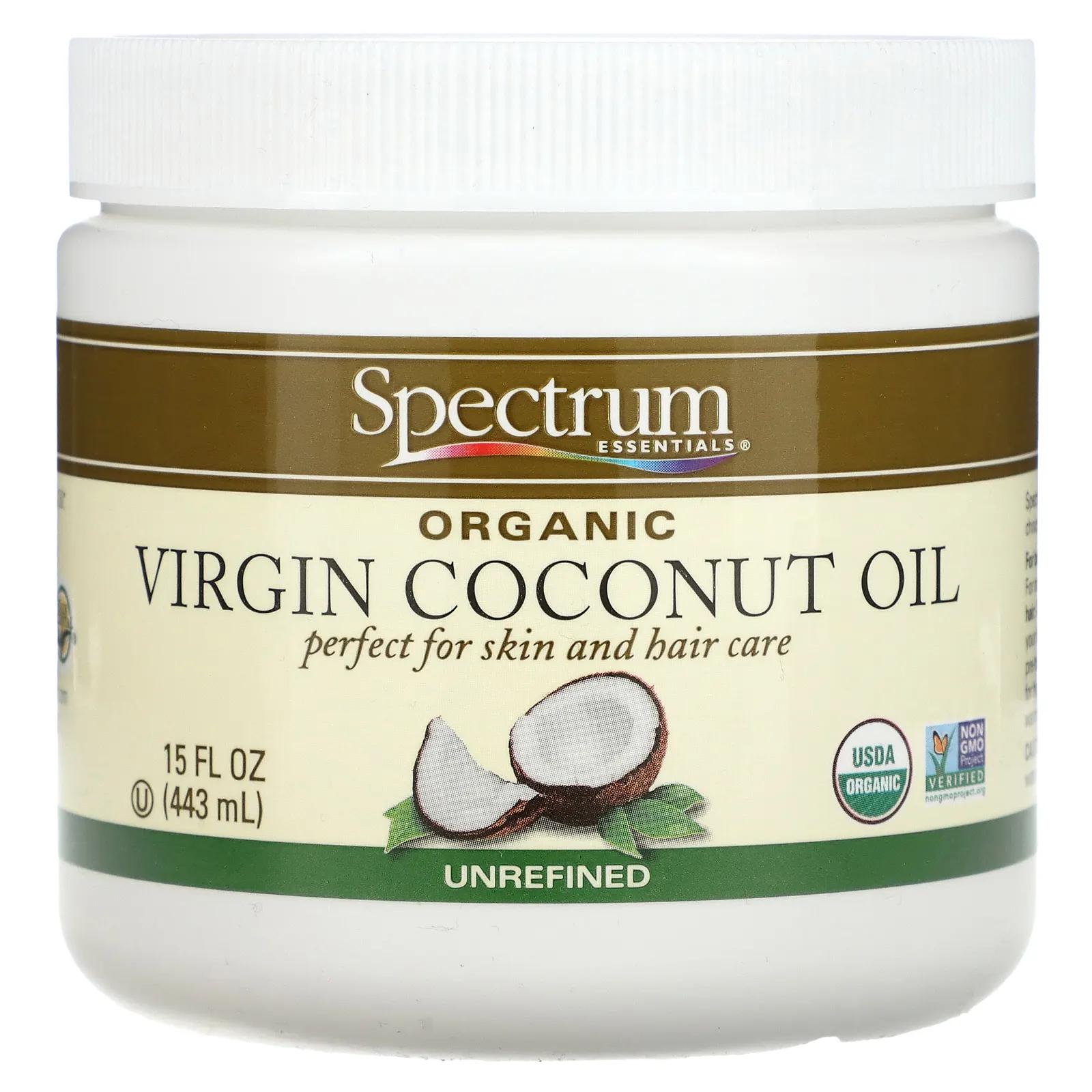 Spectrum Essentials Органическое кокосовое масло нерафинированное 15 жидких унций (443 мл) spectrum essentials молотые семена льна с ягодным ассорти 340 г 12 унций
