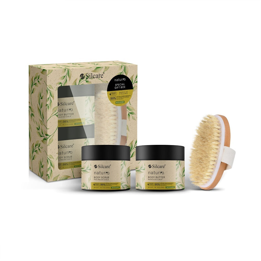 

Silcare Naturro Special Gift Box набор: масло для тела 150мл + скраб для тела 150мл + массажная щетка для тела