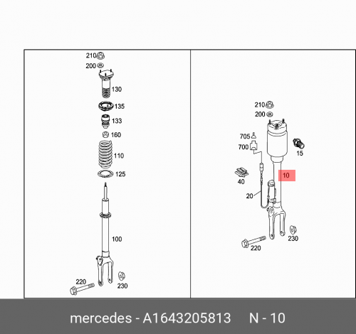 Амортизатор передний пневмо L=R MB W164 MERCEDES-BENZ A 164 320 58 13