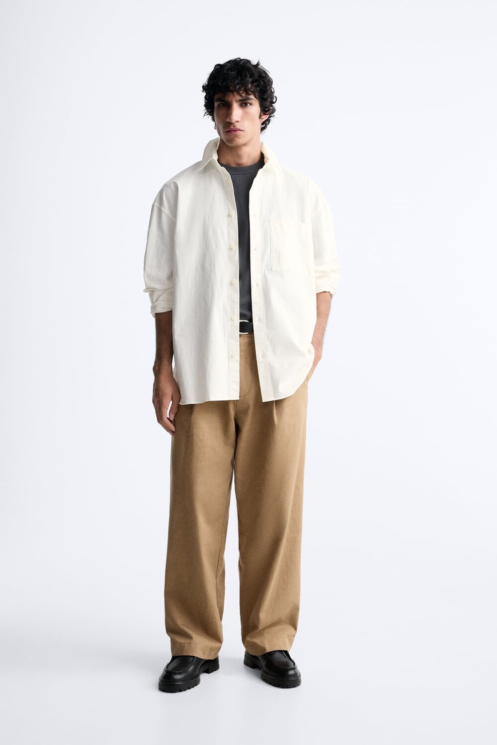 

Рубашка из хлопкового поплин ZARA, экру