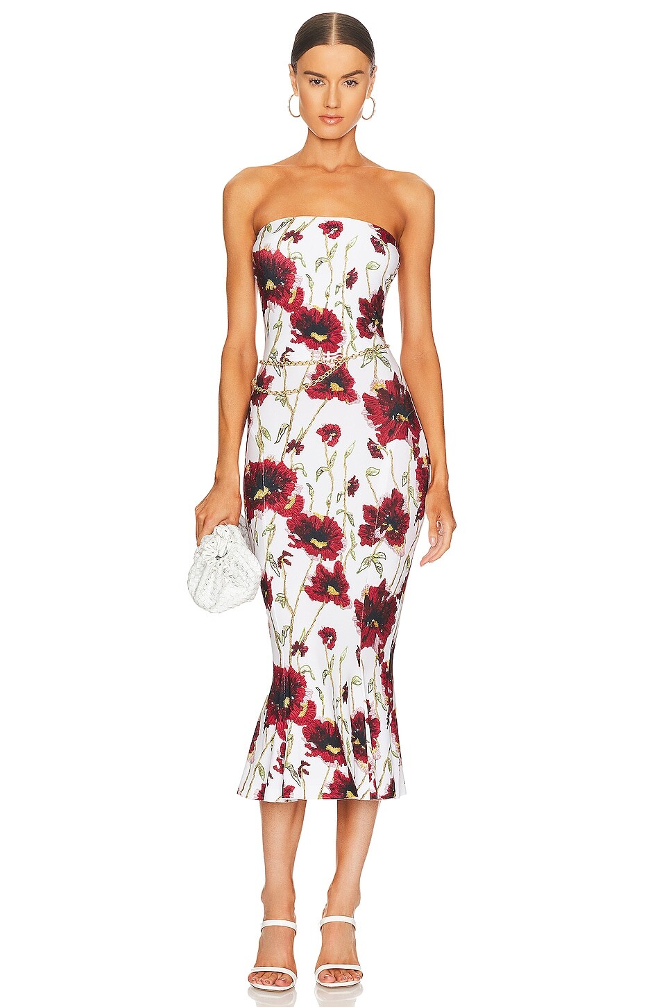 

Платье миди Norma Kamali Strapless Midi Fishtail Dress, цвет White Poppy