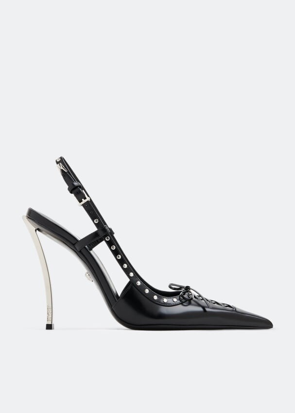 

Туфли VERSACE Laced pin-point slingback pumps, черный