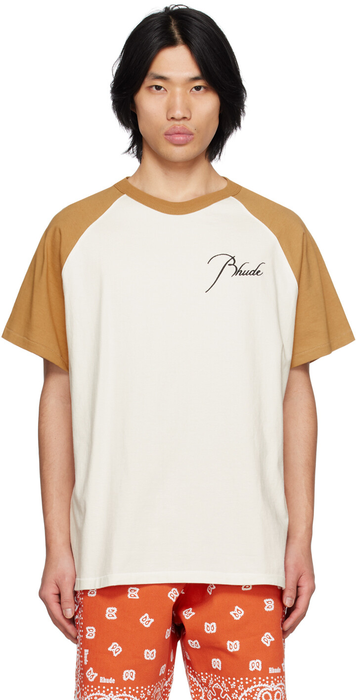 

Off-White и коричневая футболка с регланами Rhude