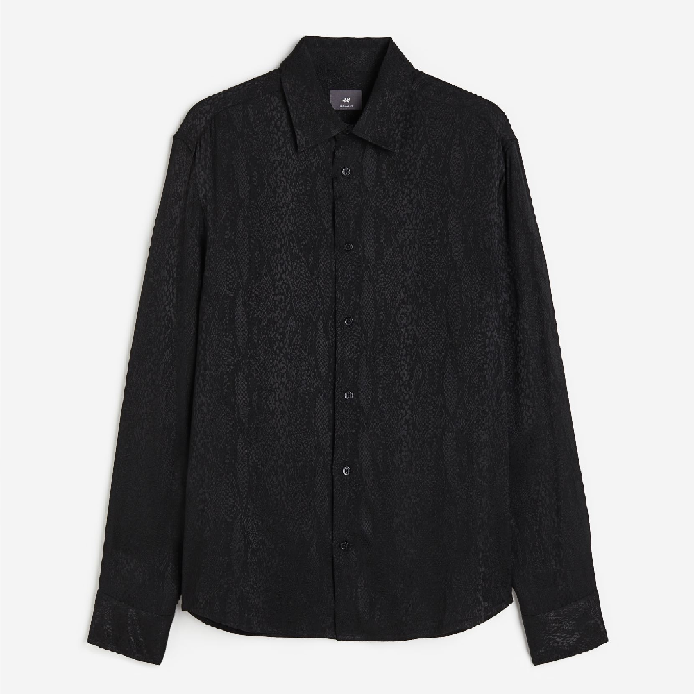 Рубашка H&M Regular Fit Jacquard-weave, черный