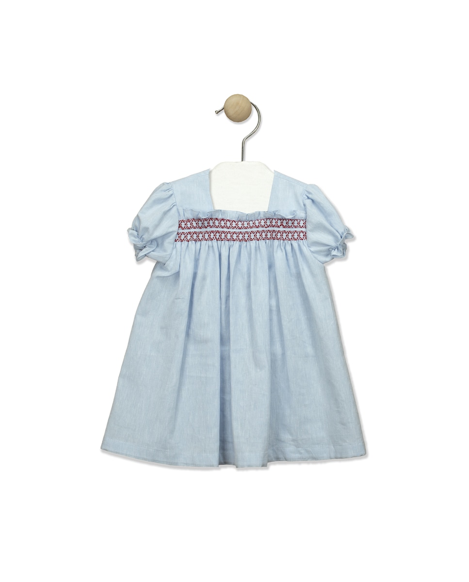 цена Платье для девочки с объемными рукавами из мягкой клетчатой ​​ткани BABIDÚ, светло-синий