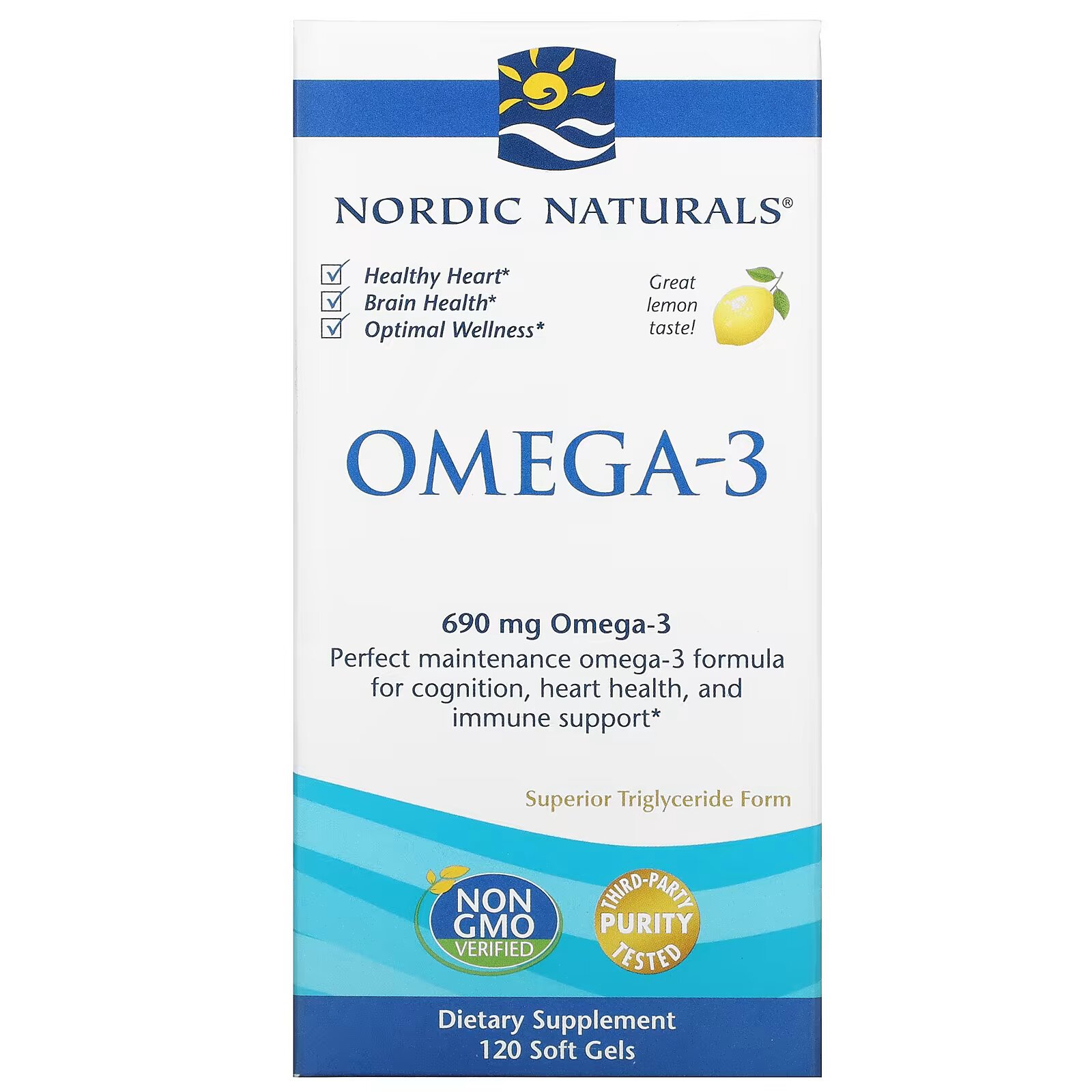 Nordic Naturals, омега-3, со вкусом лимона, 345 мг, 120 капсул - фото