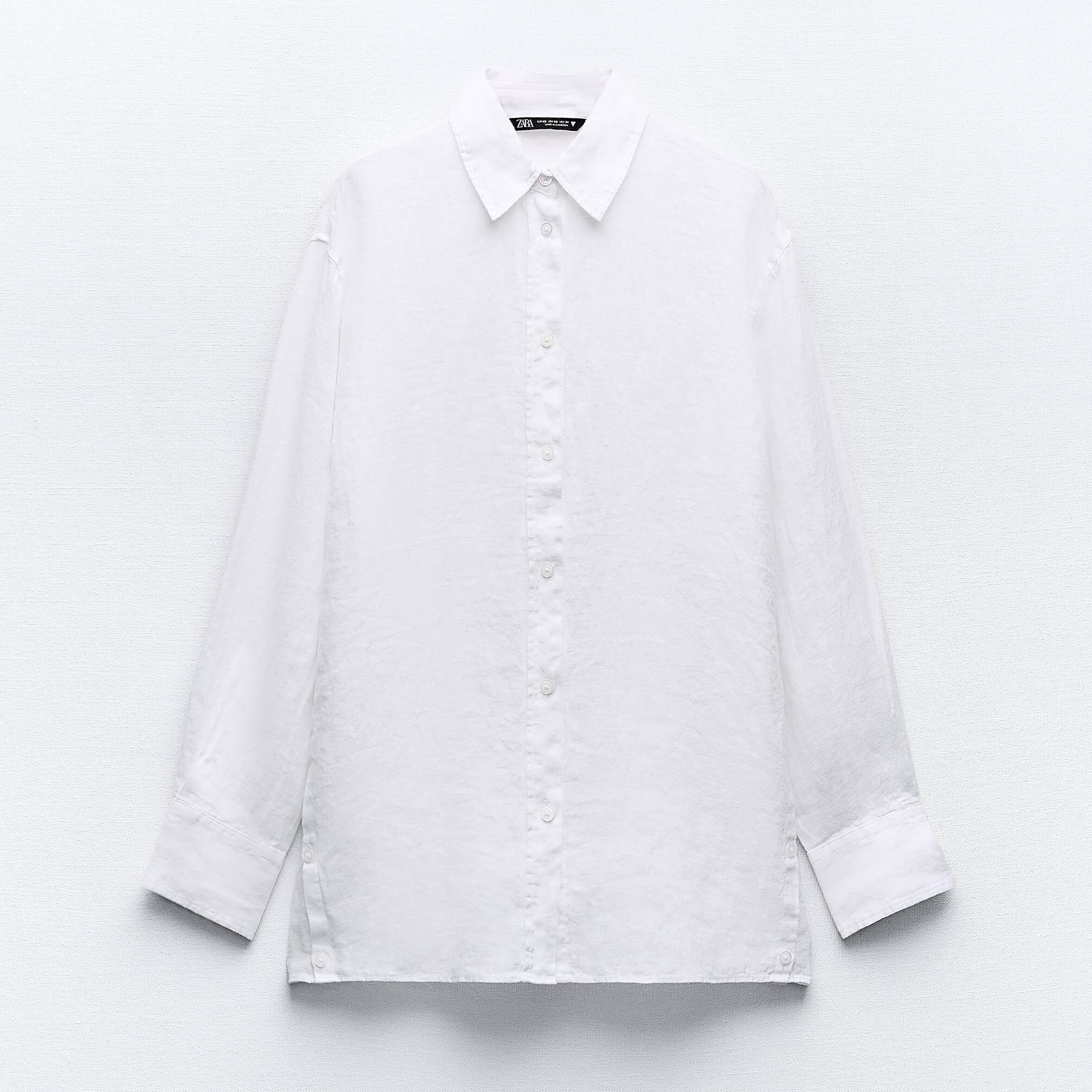 Рубашка Zara Oversize 100% Linen, белый рубашка zara oversize satin светло серый