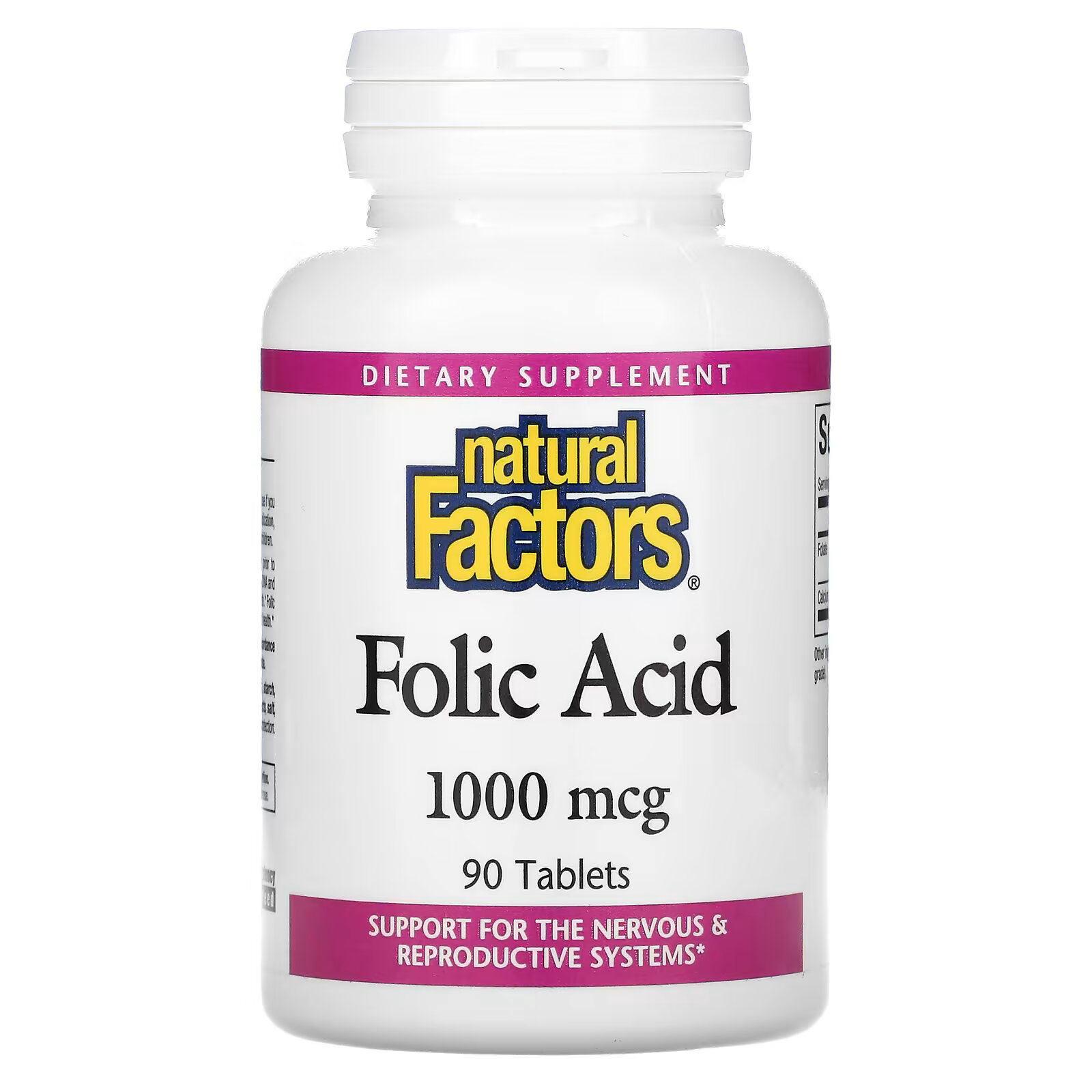Natural Factors, фолиевая кислота, 1000 мкг, 90 таблеток mason natural фолиевая кислота 400 мкг 100 таблеток