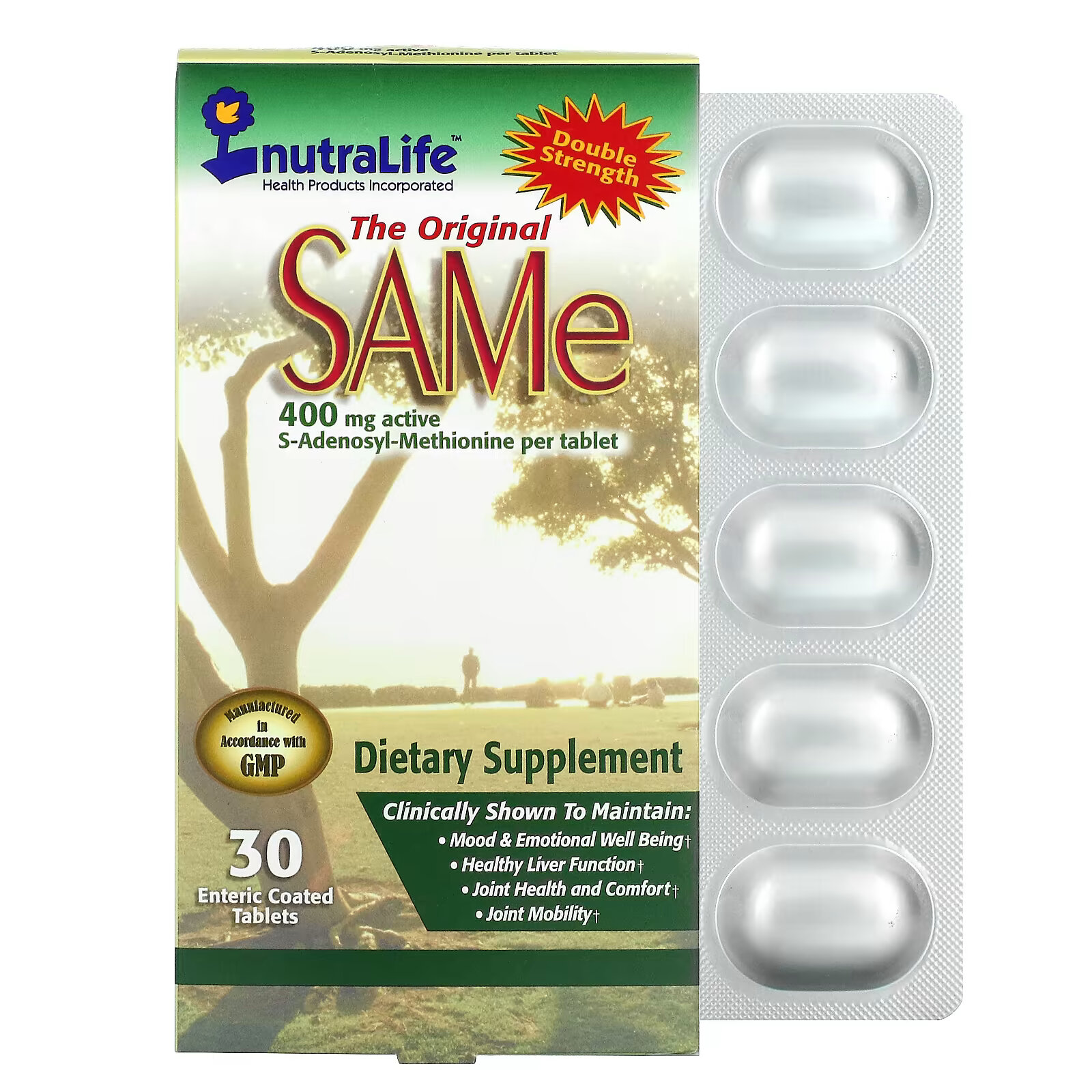 NutraLife, SAMe (дисульфат тозилат), 400 мг, 30 таблеток, покрытых кишечнорастворимой оболочкой